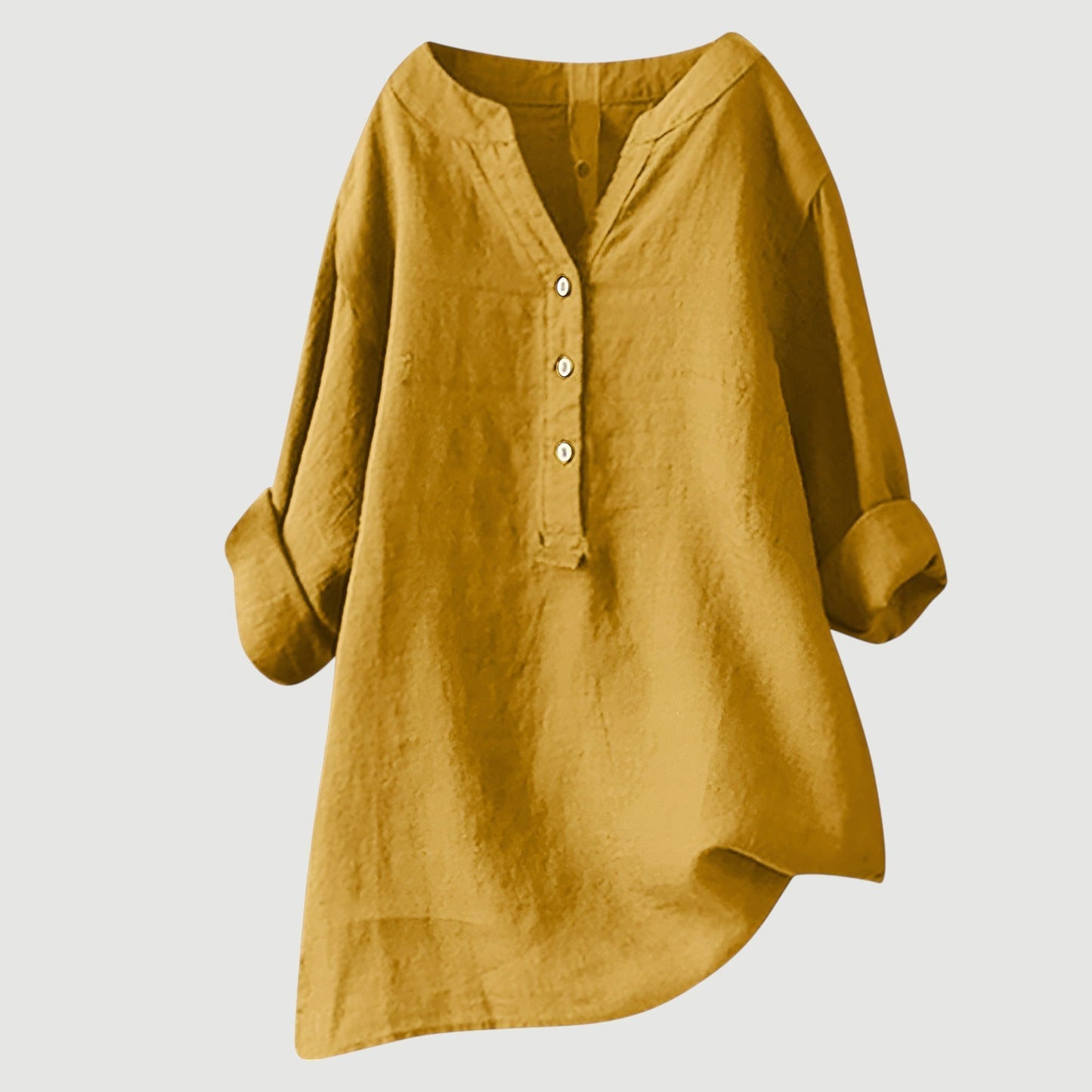 Lightweight Tunic Blouse with V-Neck and Button Closure