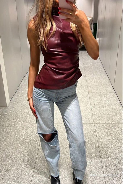 Stylish vegan leather top