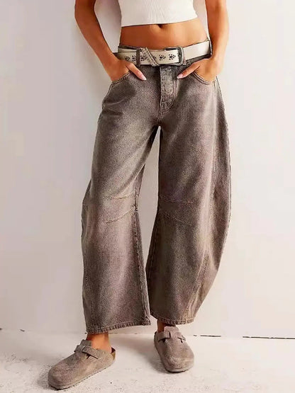 Wide Leg High Waist Leopard Print Denim Pants