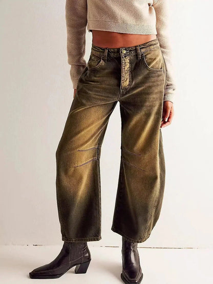 Wide Leg High Waist Leopard Print Denim Pants