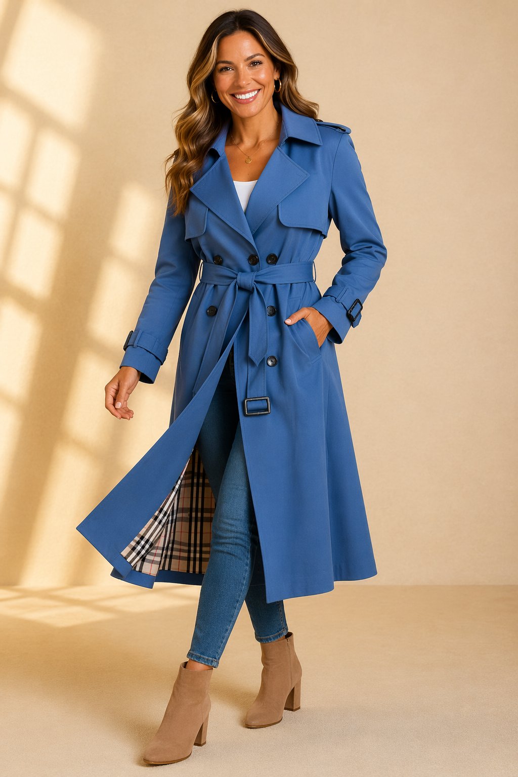 Violaine Double-Breasted Belted Long Trench Coat