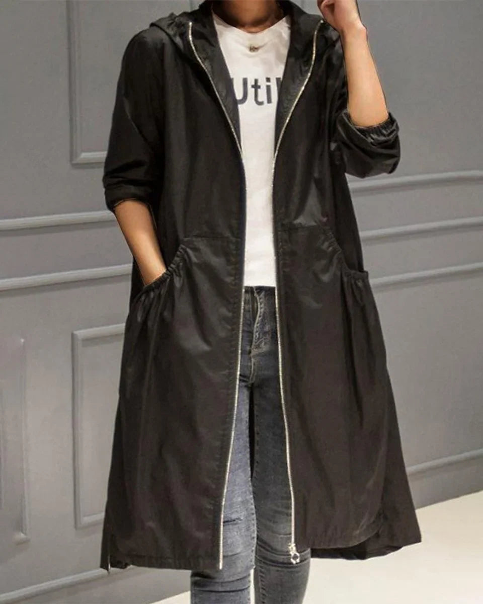 Rowan Hooded Zip-Up Long Coat